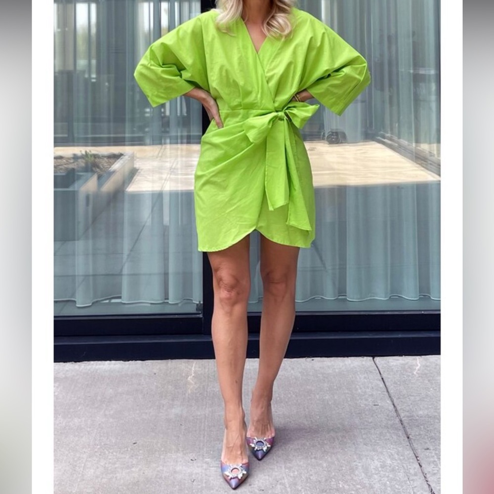 Vibrant green wrap dress - Linen